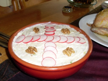 salad Olivieh with radish decoration
